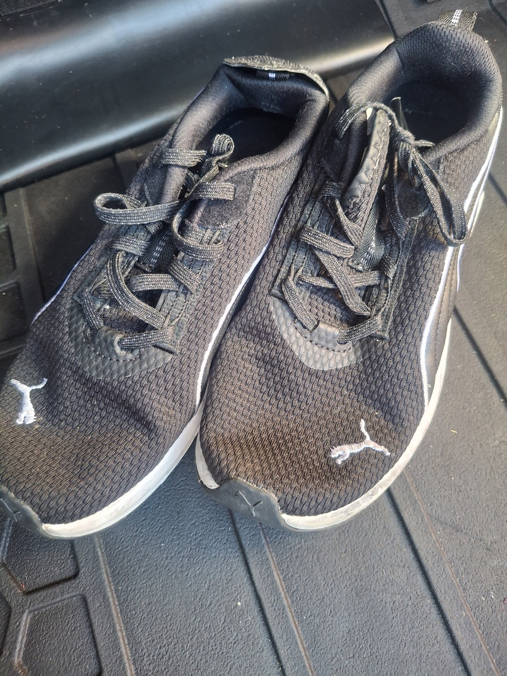 Puma Black Mesh Athletic Sneakers with White Logos